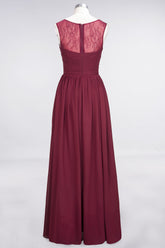 Modest Chiffon Lace Scoop Ruffle Burgundy Bridesmaid Dresses Affordable-27dress